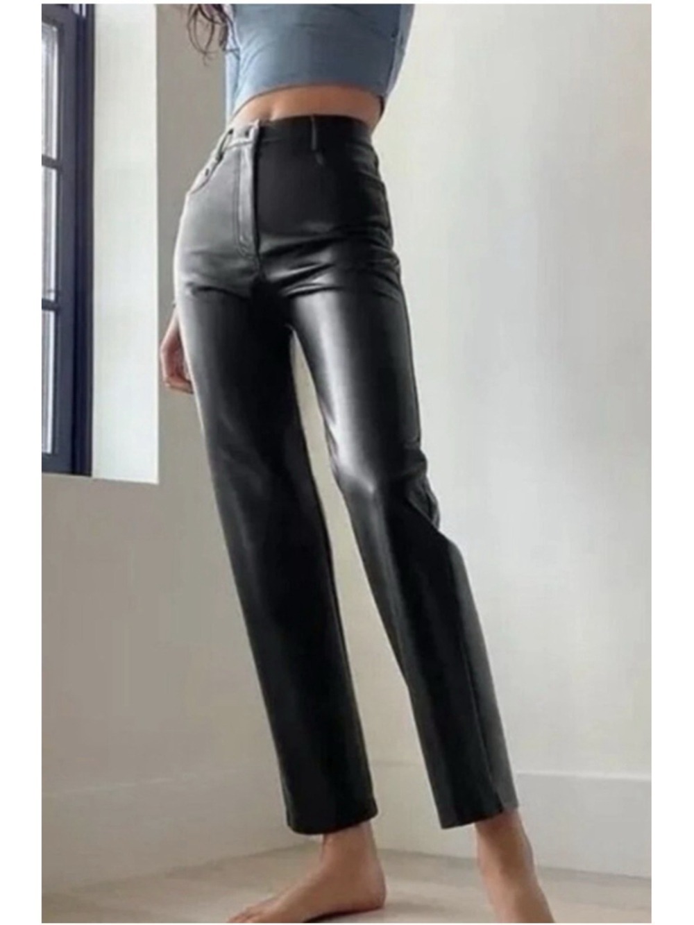 Wilfred Aritzia Melina Black Vegan Faux Leather High Rise Pants Sz 4 Boho Chic